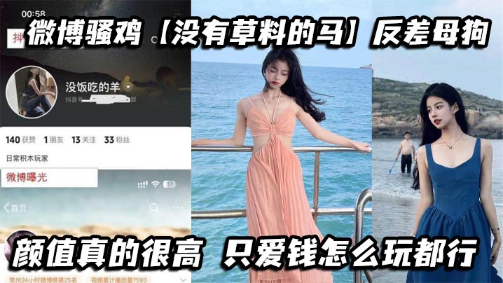 微博骚鸡【没有草料的马】反差母狗，颜值真的很高，只爱钱怎么玩都行，私下发自慰视频给金主爸爸看，真到骚到骨子里了}